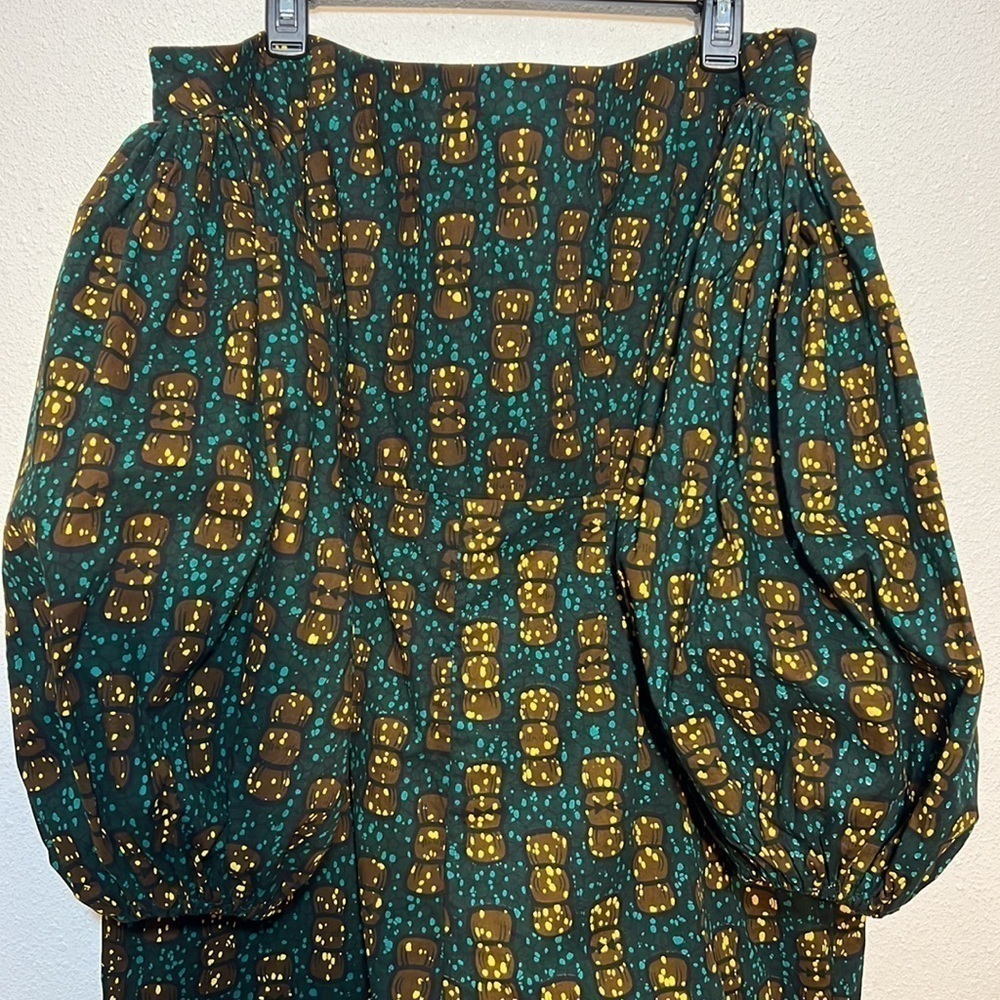 TRIBALBYN Womens African Abstract Off Shoulder Bell Sleeves Romper Size XXL